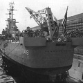 USS Newport News (CA-148) in drydock c1955